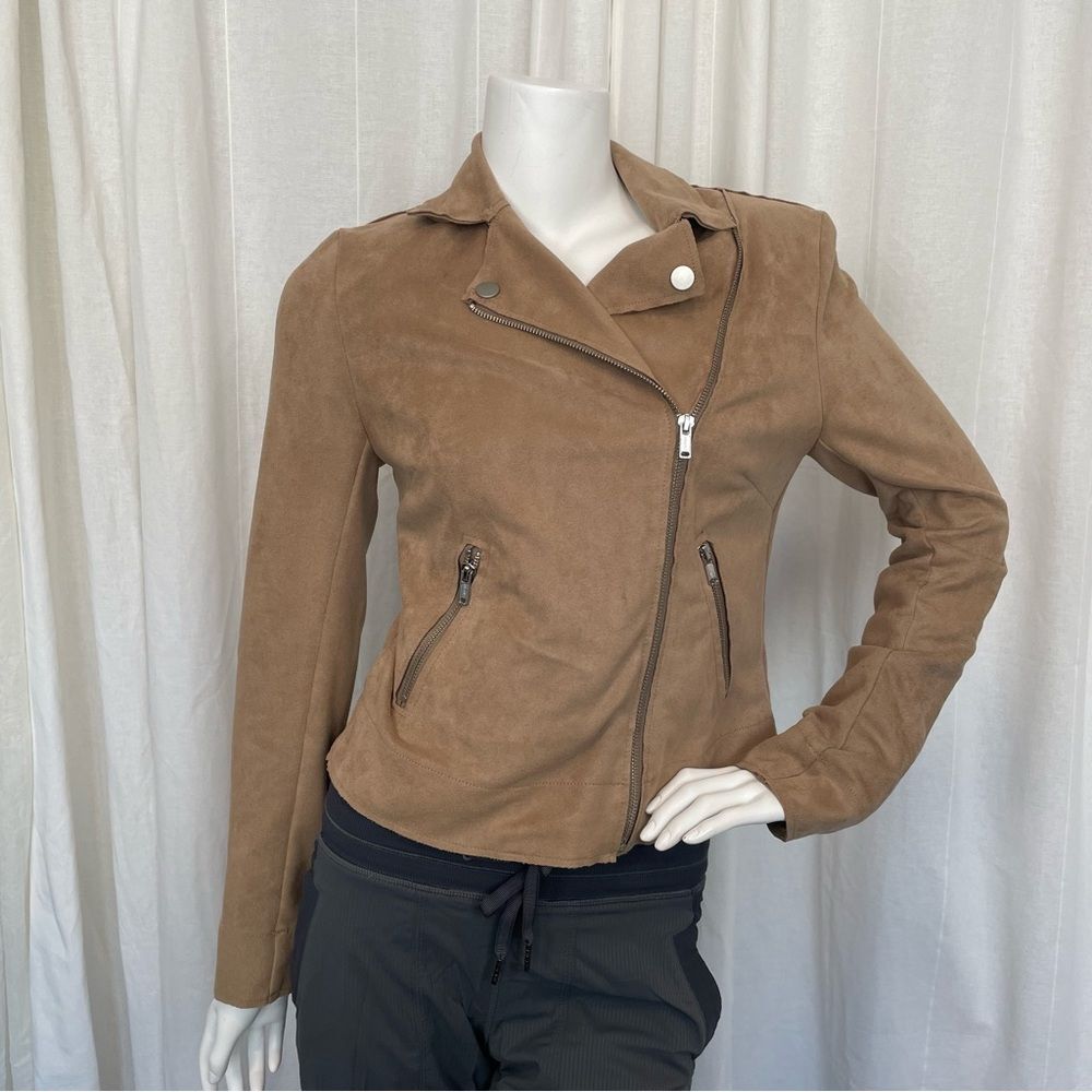 EVEREVE- Faux Suede Stretchy Maren Moto Jacket Tan Women’s Size XS